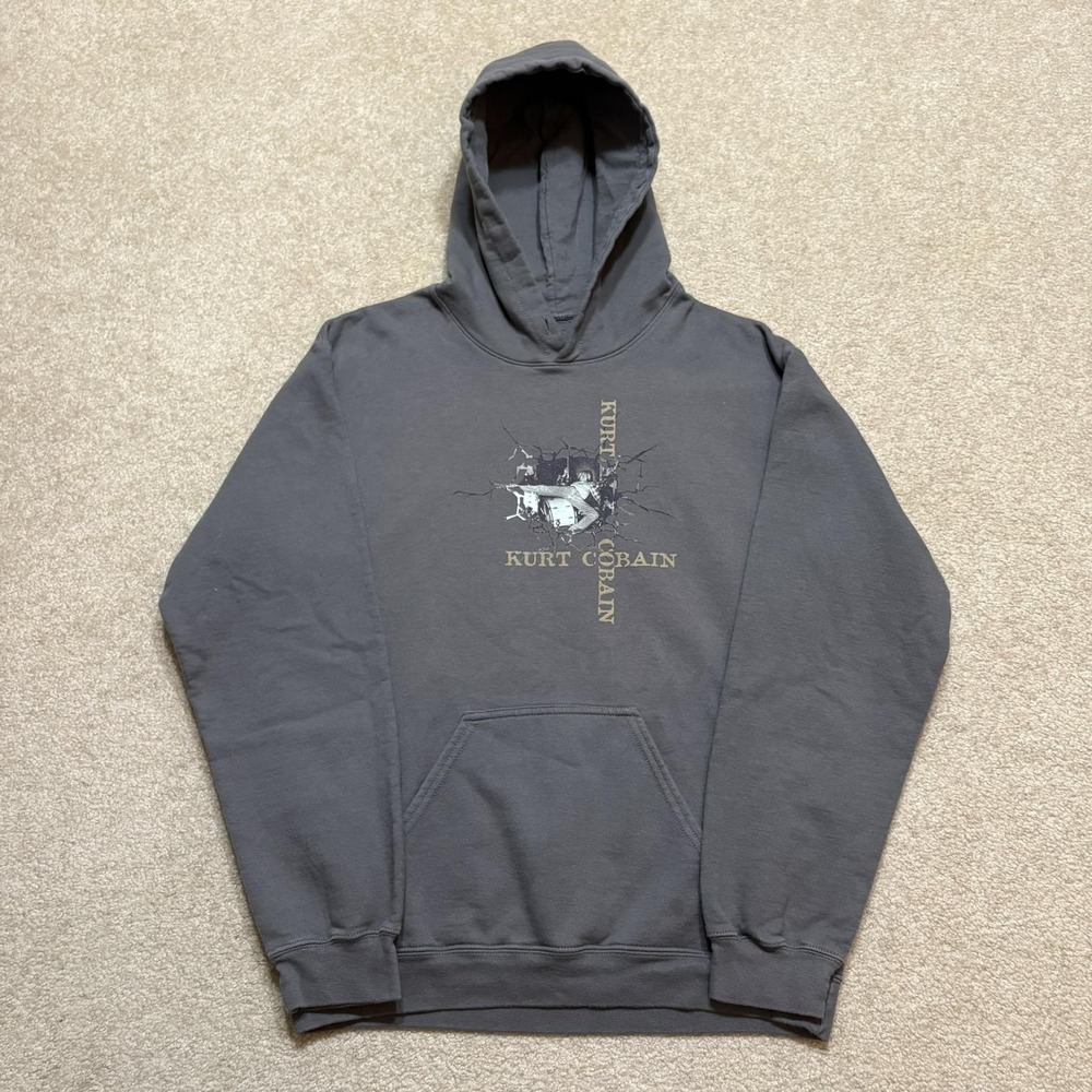 Kurt Cobain Hoodie‎ Sweatshirt Mens Small Gray Pullover Grunge Rock Punk Nirvana